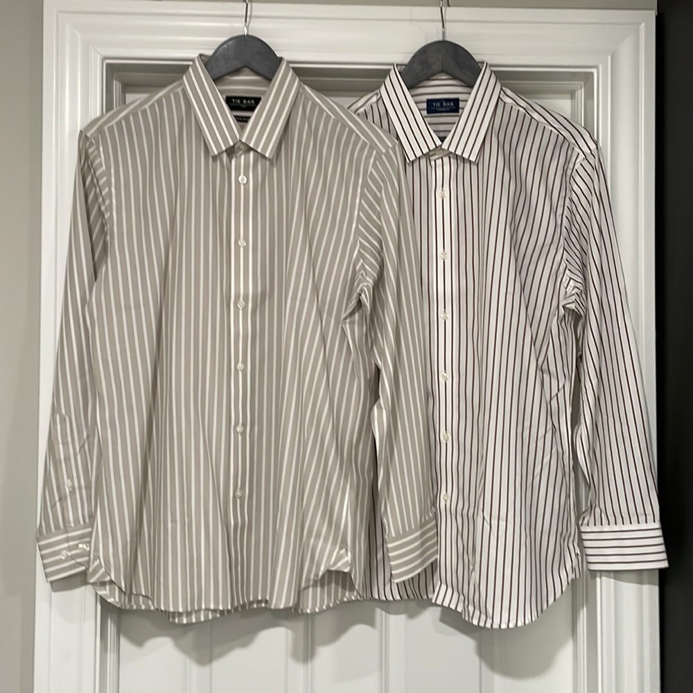 NEW Mens Striped Non-Iron Long Sleeve Dress Shirts - 16